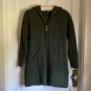 Aran hooded zip cardigan sweater, size XS